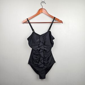 Shore Shapes Swimwear One Piece Black Ruffle Womens‎ Size 12